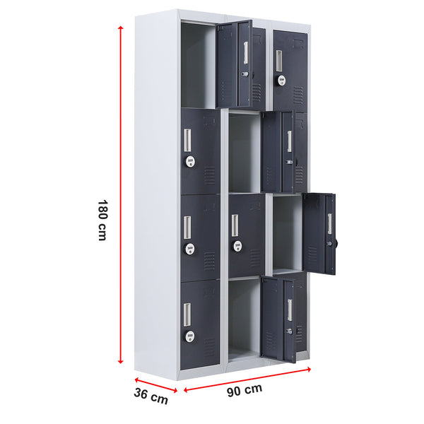 12 Door Locker For Office Gym Shed School Home Storage 4 Digit Combination Grey With Charcoal Cabinets & Cupboards