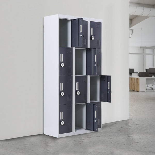 12 Door Locker For Office Gym Shed School Home Storage 4 Digit Combination Grey With Charcoal Cabinets & Cupboards