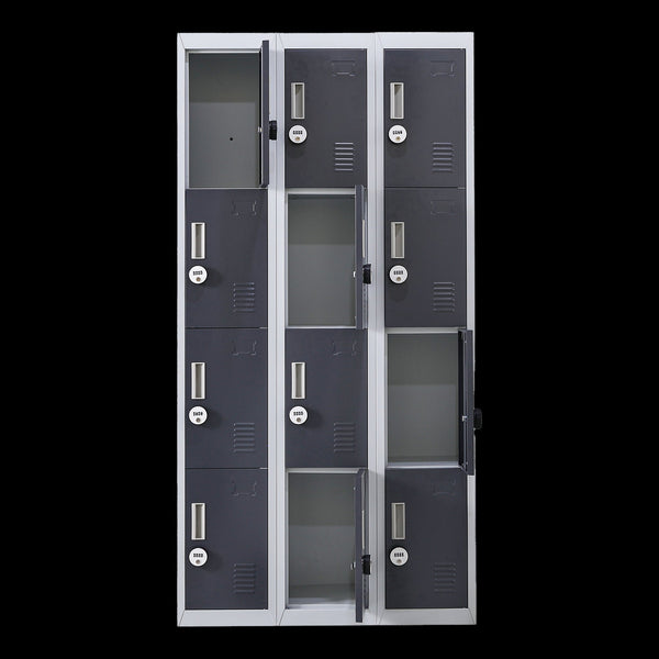 12 Door Locker For Office Gym Shed School Home Storage 4 Digit Combination Grey With Charcoal Cabinets & Cupboards