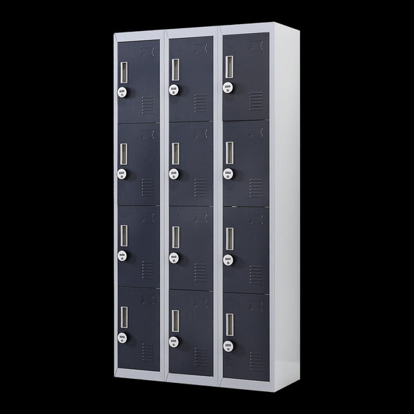 12 Door Locker For Office Gym Shed School Home Storage 4 Digit Combination Grey With Charcoal Cabinets & Cupboards