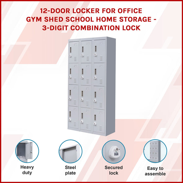 12 Door Locker For Office Gym Shed School Home Storage 3 Digit Combination Storage Units