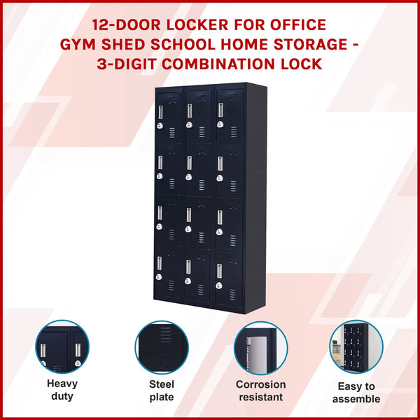 12 Door Locker For Office Gym Shed School Home Storage 3 Digit Combination Combination Padlocks