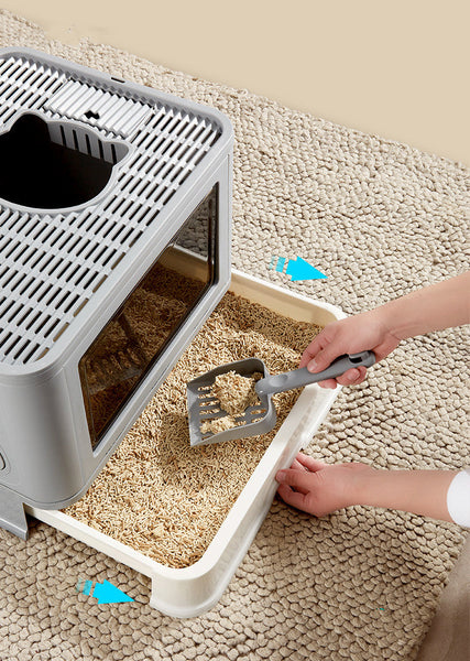 Jumbo Hooded Box Tray Pet Kitty Toilet For Large Cats W Hair Grooming Cat Litter