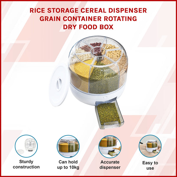 Rice Storage Cereal Dispenser Grain Container Rotating Dry Food Box Food Storage Containers