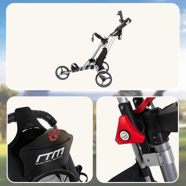 Golf Club Buggy Trolley Cart Compact Foldable 3 Wheel Golf Carts