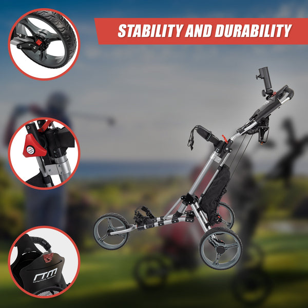 Golf Club Buggy Trolley Cart Compact Foldable 3 Wheel Golf Carts