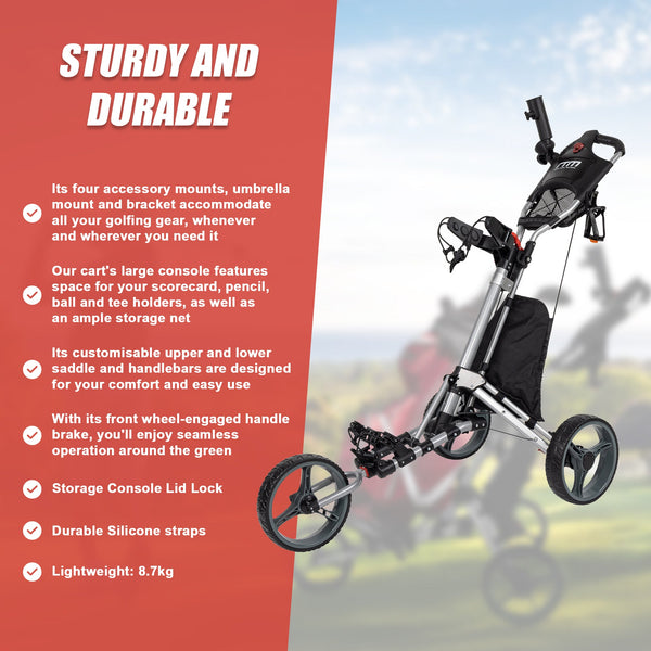 Golf Club Buggy Trolley Cart Compact Foldable 3 Wheel Golf Carts
