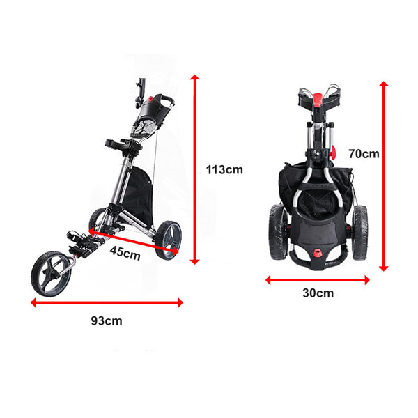 Golf Club Buggy Trolley Cart Compact Foldable 3 Wheel Golf Carts