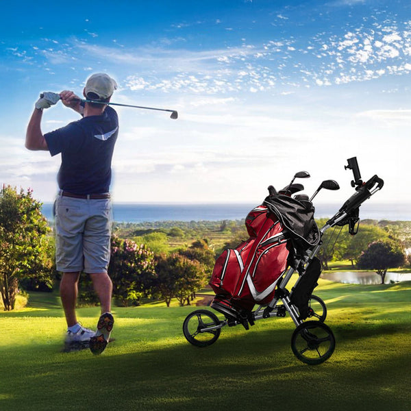 Golf Club Buggy Trolley Cart Compact Foldable 3 Wheel Golf Carts