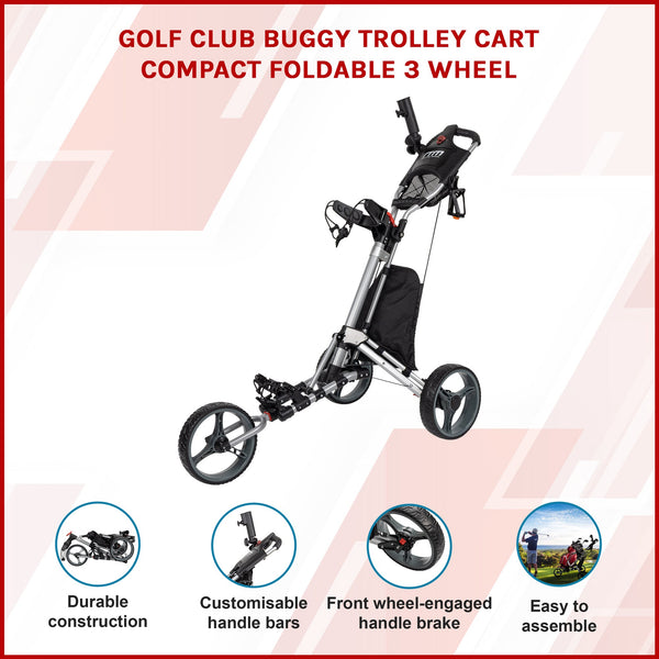 Golf Club Buggy Trolley Cart Compact Foldable 3 Wheel Golf Carts
