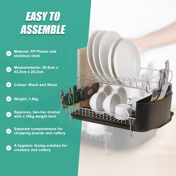 Dish Drying Rack Drainer Cup Plate Holder Cutlery Tray Kitchen Organiser Racks & Holders