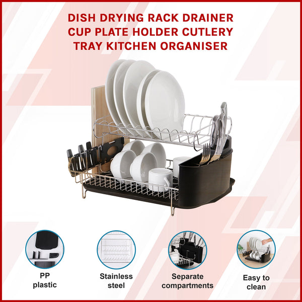 Dish Drying Rack Drainer Cup Plate Holder Cutlery Tray Kitchen Organiser Racks & Holders
