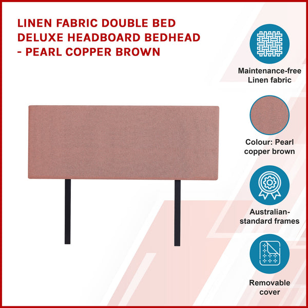 Linen Fabric Double Bed Deluxe Headboard Bedhead Pearl Copper Brown Double Bed Frames