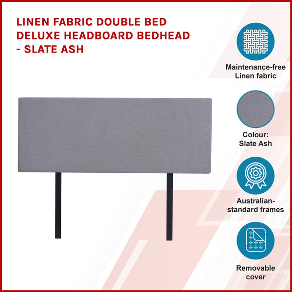 Linen Fabric Double Bed Deluxe Headboard Bedhead Slate Ash Headboards & Footboards