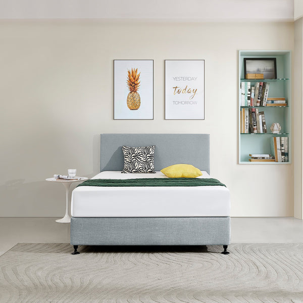 Palermo Linen Fabric Double Bed Deluxe Headboard Bedhead Stone Grey Double Bed Frames