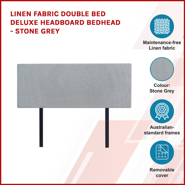 Palermo Linen Fabric Double Bed Deluxe Headboard Bedhead Stone Grey Double Bed Frames