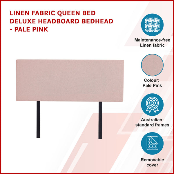 Linen Fabric Queen Bed Deluxe Headboard Bedhead Pale Pink Queen Bed Frames