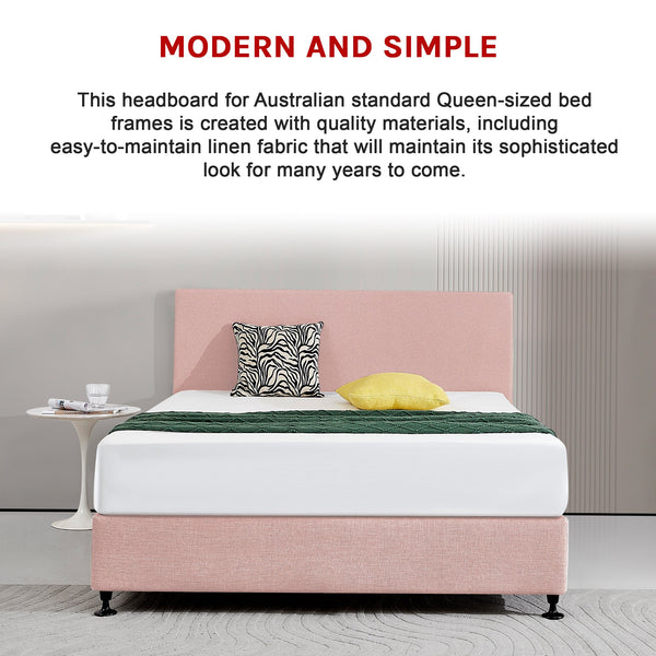 Linen Fabric Queen Bed Deluxe Headboard Bedhead Pale Pink Queen Bed Frames
