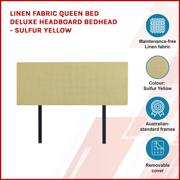 Linen Fabric Queen Bed Deluxe Headboard Bedhead Sulfur Yellow Headboards & Footboards