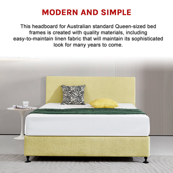 Linen Fabric Queen Bed Deluxe Headboard Bedhead Sulfur Yellow Headboards & Footboards