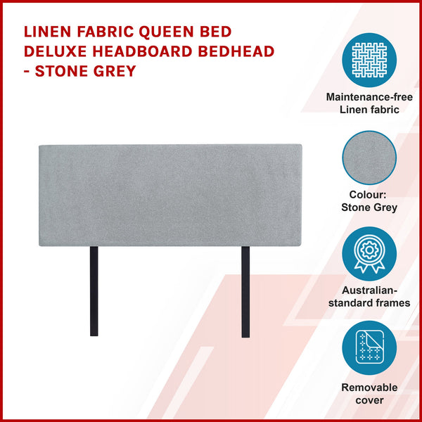Linen Fabric Queen Bed Deluxe Headboard Bedhead Stone Grey Queen Bed Frames