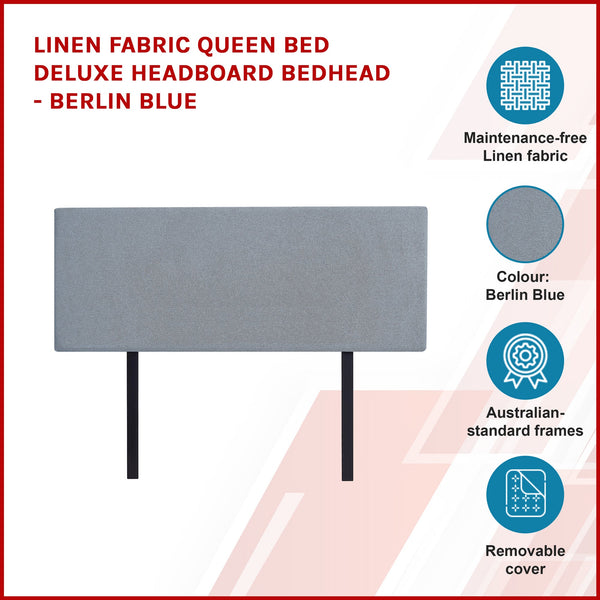 Linen Fabric Queen Bed Deluxe Headboard Bedhead Berlin Blue Queen Bed Frames