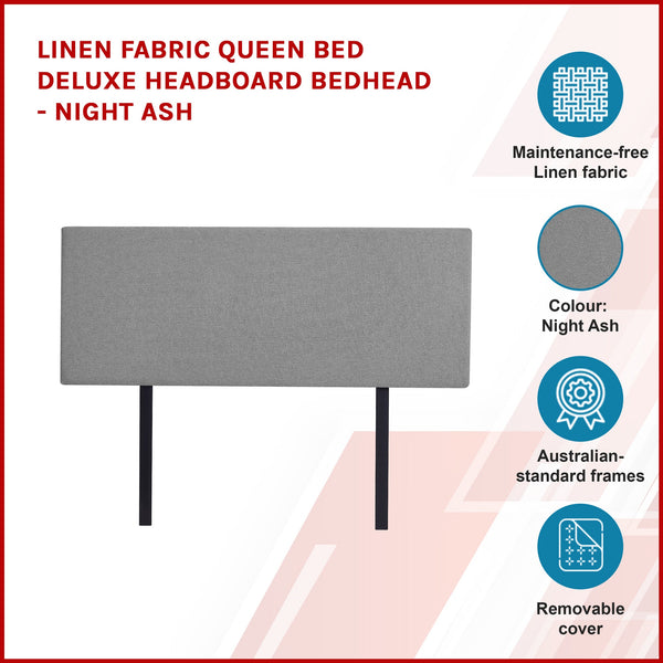 Linen Fabric Queen Bed Deluxe Headboard Bedhead Night Ash Headboards & Footboards