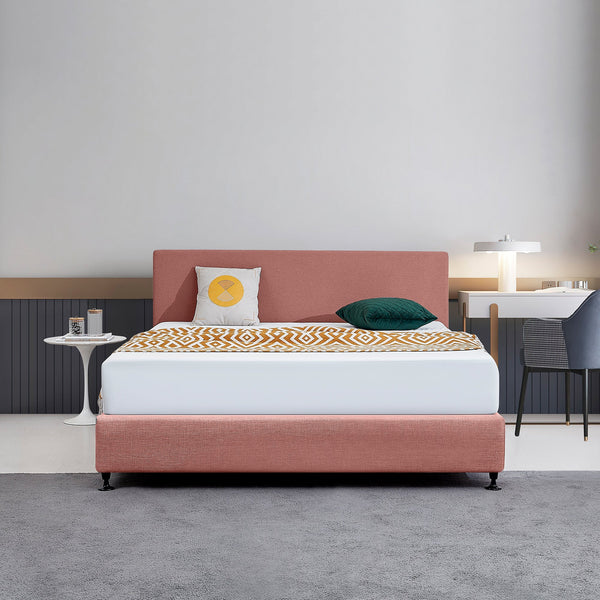 Linen Fabric King Bed Deluxe Headboard Bedhead Pearl Copper Brown King Bed Frames