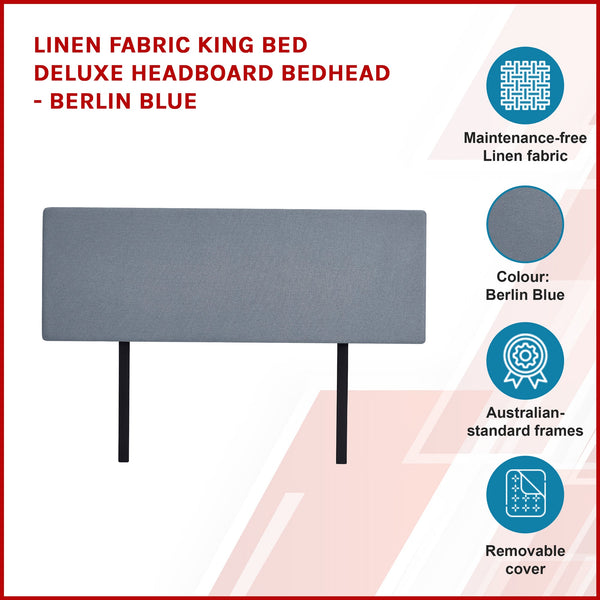 Linen Fabric King Bed Deluxe Headboard Bedhead Berlin Blue King Bed Frames