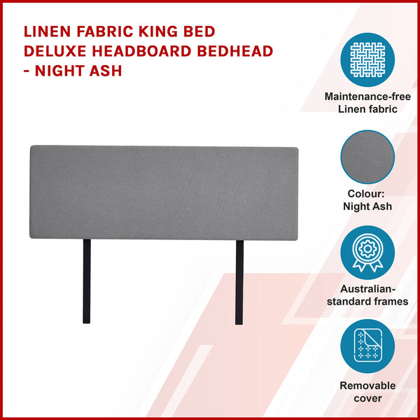 Linen Fabric King Bed Deluxe Headboard Bedhead Night Ash Headboards & Footboards