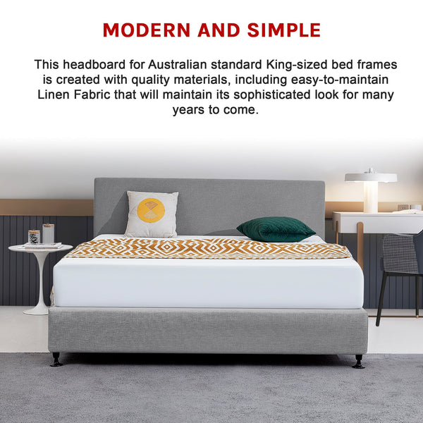 Linen Fabric King Bed Deluxe Headboard Bedhead Night Ash Headboards & Footboards