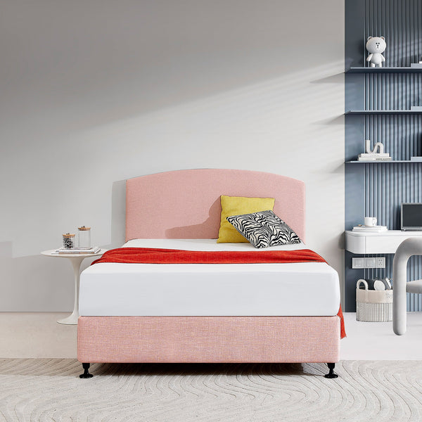 Linen Fabric Double Bed Curved Headboard Bedhead Pale Pink Headboards & Footboards