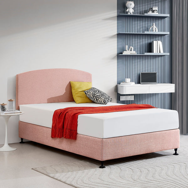 Linen Fabric Double Bed Curved Headboard Bedhead Pale Pink Headboards & Footboards