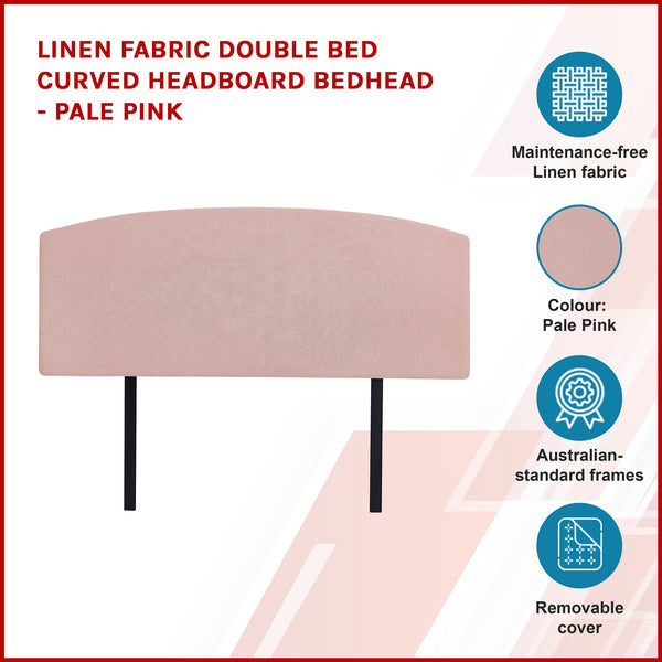 Linen Fabric Double Bed Curved Headboard Bedhead Pale Pink Headboards & Footboards