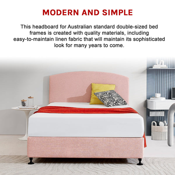 Linen Fabric Double Bed Curved Headboard Bedhead Pale Pink Headboards & Footboards