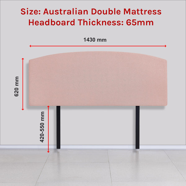 Linen Fabric Double Bed Curved Headboard Bedhead Pale Pink Headboards & Footboards