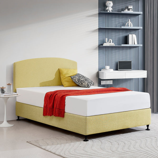 Linen Fabric Double Bed Curved Headboard Bedhead Sulfur Yellow Headboards & Footboards