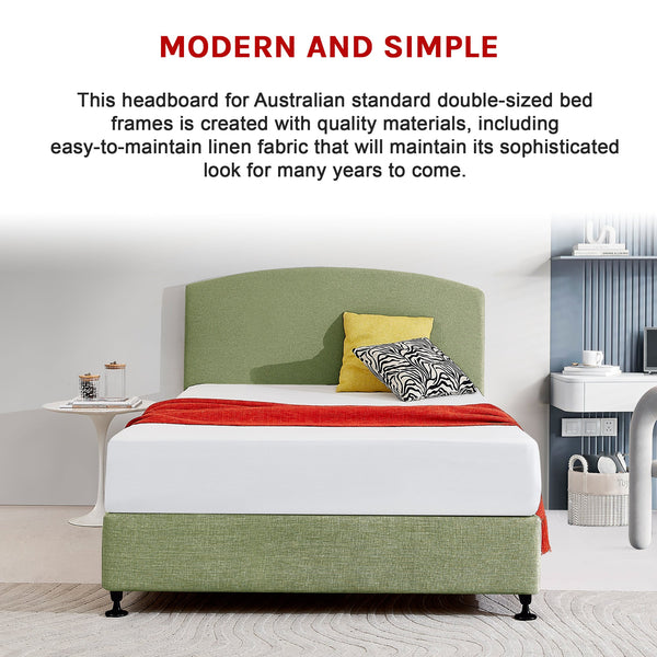 Linen Fabric Double Bed Curved Headboard Bedhead Olive Green Headboards & Footboards