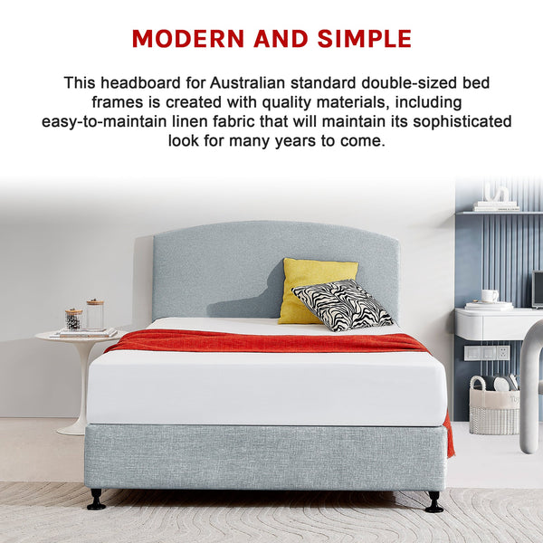 Linen Fabric Double Bed Curved Headboard Bedhead Stone Grey Headboards & Footboards