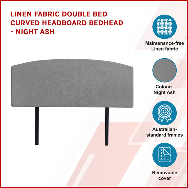 Linen Fabric Double Bed Curved Headboard Bedhead Night Ash Headboards & Footboards