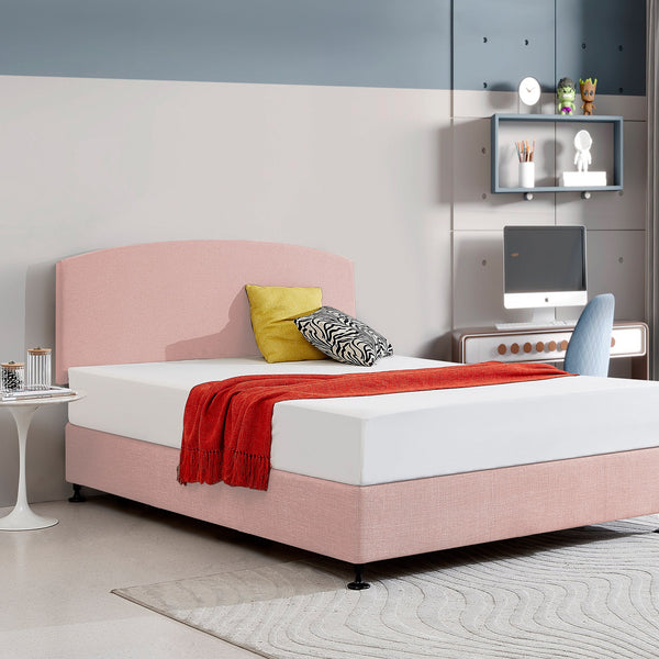 Linen Fabric Queen Bed Curved Headboard Bedhead Pale Pink Queen Bed Frames