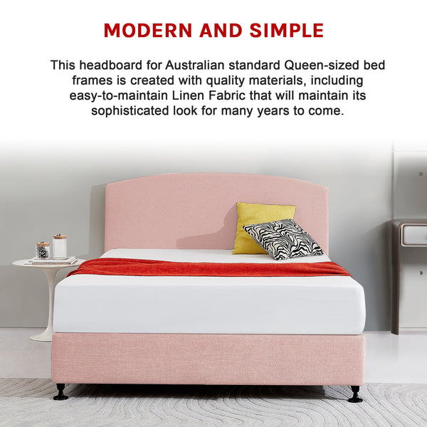 Linen Fabric Queen Bed Curved Headboard Bedhead Pale Pink Queen Bed Frames
