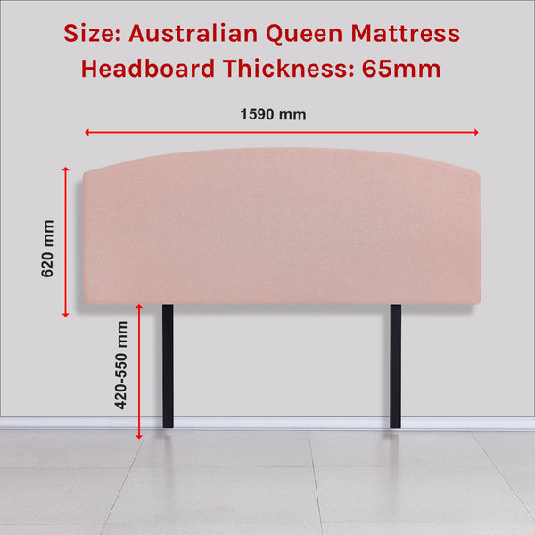 Linen Fabric Queen Bed Curved Headboard Bedhead Pale Pink Queen Bed Frames