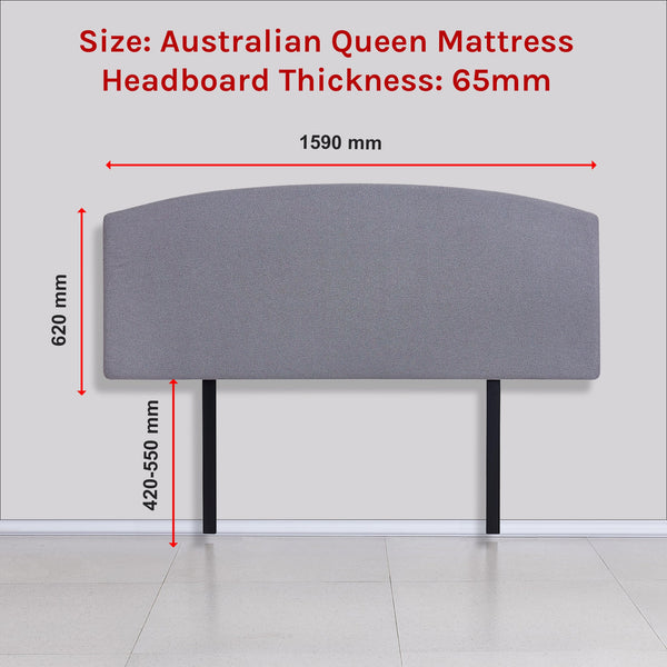 Linen Fabric Queen Bed Curved Headboard Bedhead Slate Ash Queen Bed Frames