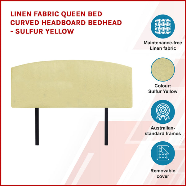 Linen Fabric Queen Bed Curved Headboard Bedhead Sulfur Yellow Queen Bed Frames