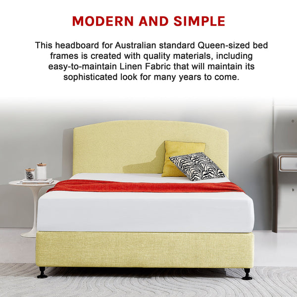 Linen Fabric Queen Bed Curved Headboard Bedhead Sulfur Yellow Queen Bed Frames