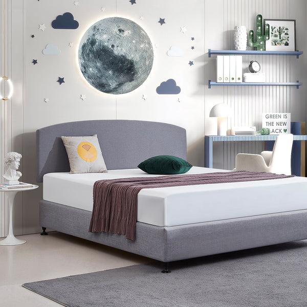 Linen Fabric King Bed Curved Headboard Bedhead Slate Ash King Bed Frames