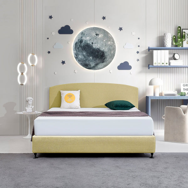 Linen Fabric King Bed Curved Headboard Bedhead Sulfur Yellow King Bed Frames