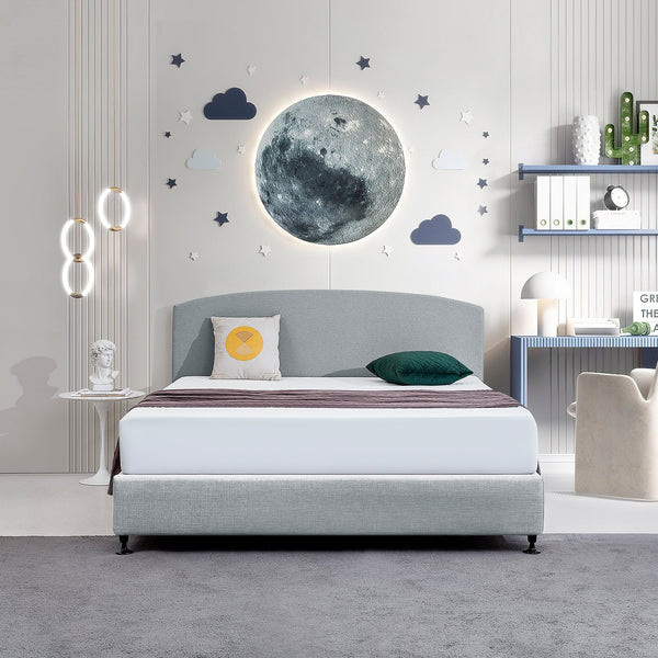 Linen Fabric King Bed Curved Headboard Bedhead Stone Grey Headboards & Footboards