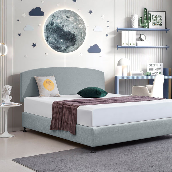 Linen Fabric King Bed Curved Headboard Bedhead Stone Grey Headboards & Footboards